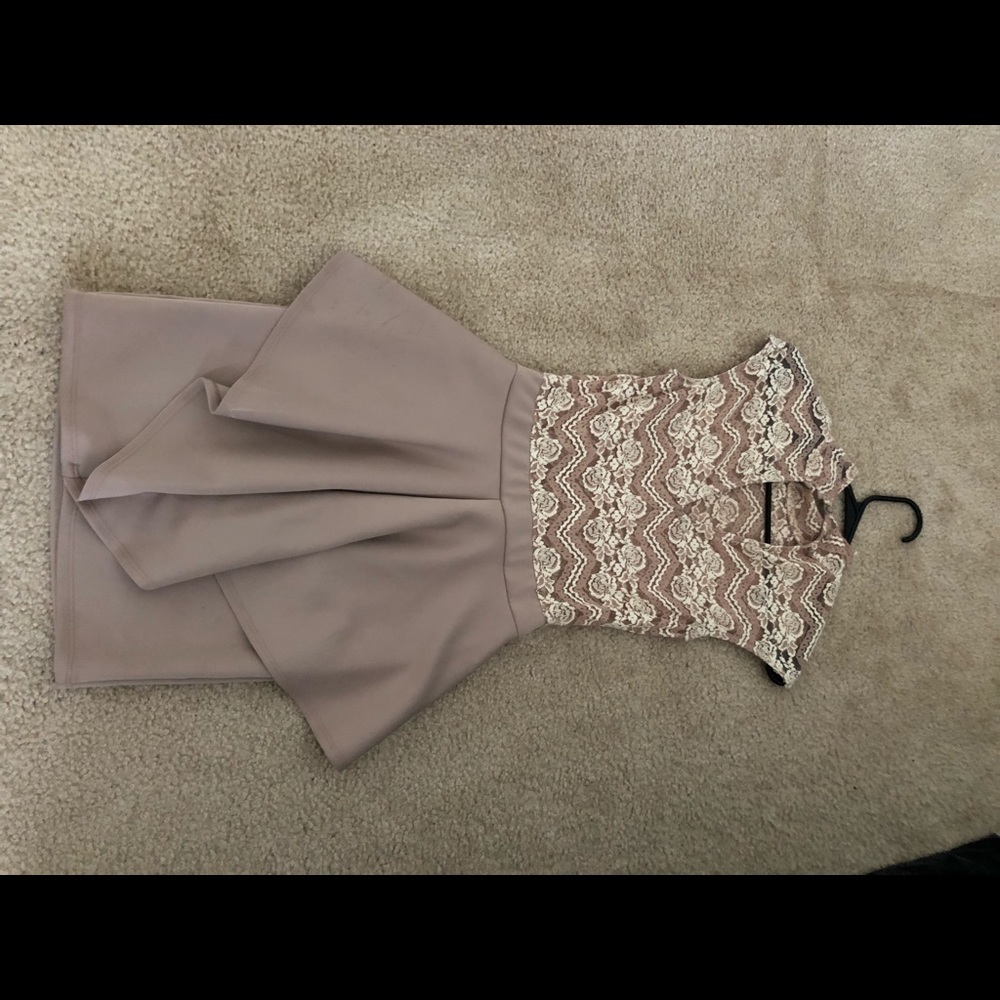 * SOLD * Bebe beige and white lace top dress